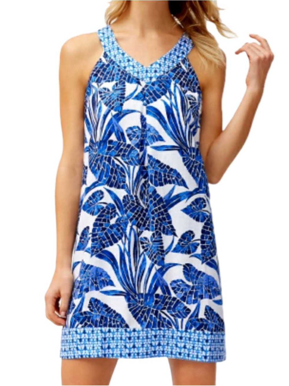 Tommy Bahama 
Linen Blue & White Tropical Print
Sleeveless Sundress Size M EUC